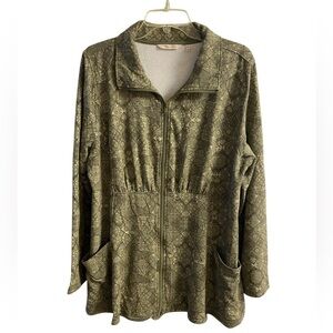 Soft surroundings zip up lightweight jacket olive green XL